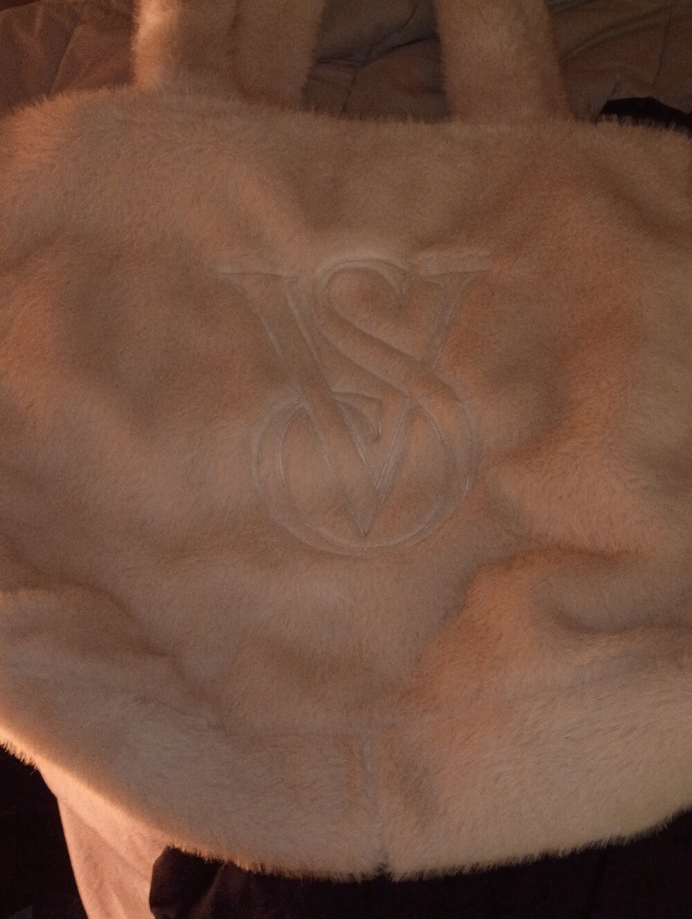 Victoria's Secret Faux Fur Tote Bag with Embossed Logo - Cream